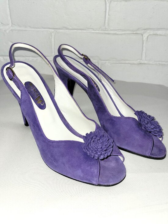 Vintage Shoes - Vintage Purple Suede Slingbacks with Rosette Detail Size EU 39
